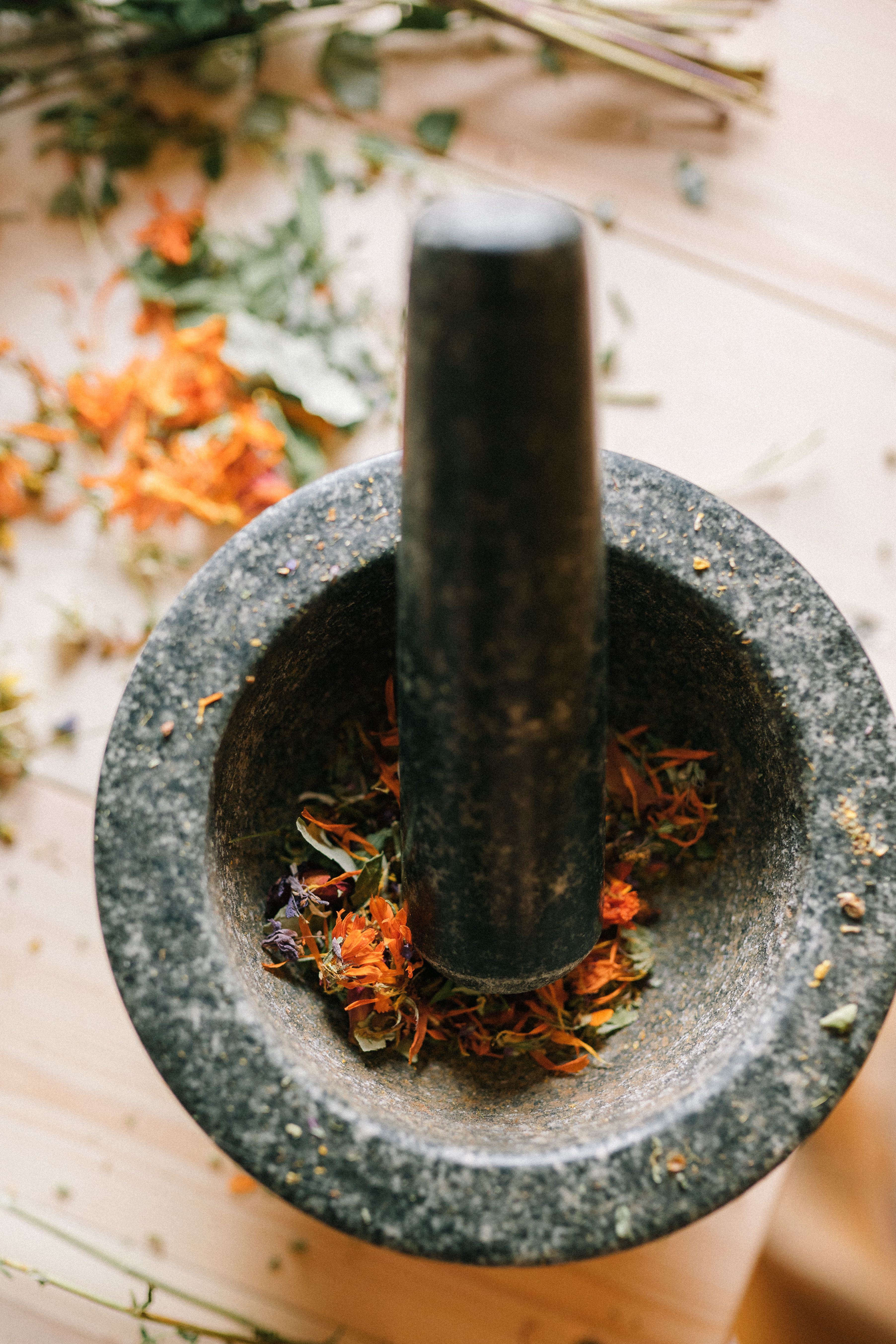 Ayurvedic herbs and mortar